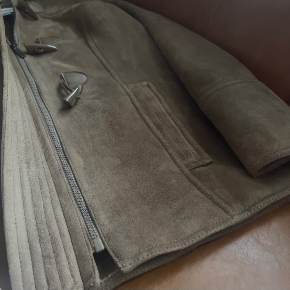 Liz Claiborne Women’s Faux Fur Faux Suede Brown Toggle Jacket Coat  Sz L - Picture 10 of 12